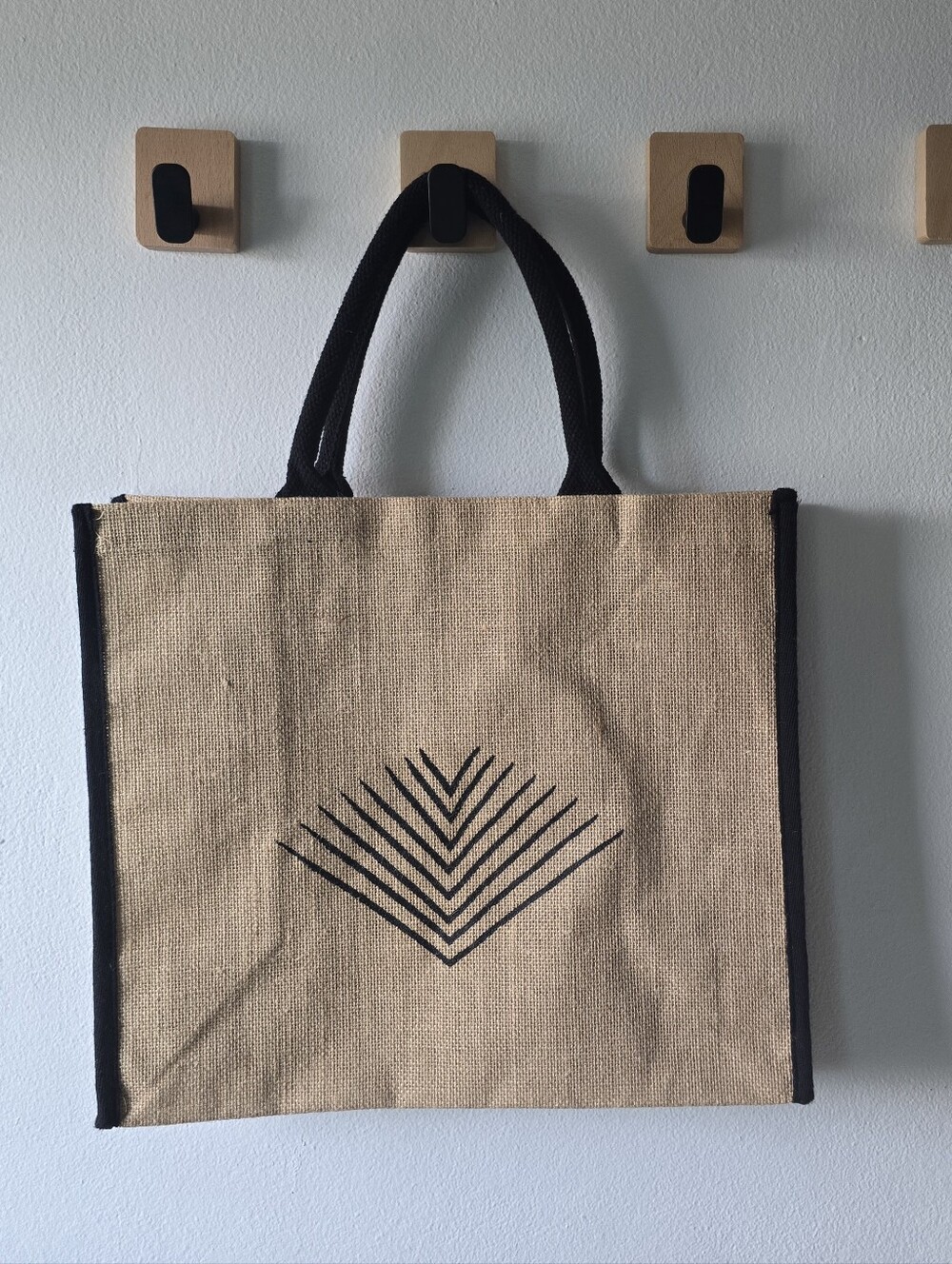 Natural Jute Tote with Black Geometric Print